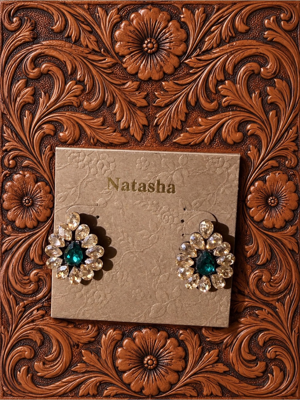 Natasha Couture Emerald and Gold Crystal Stud Earrings